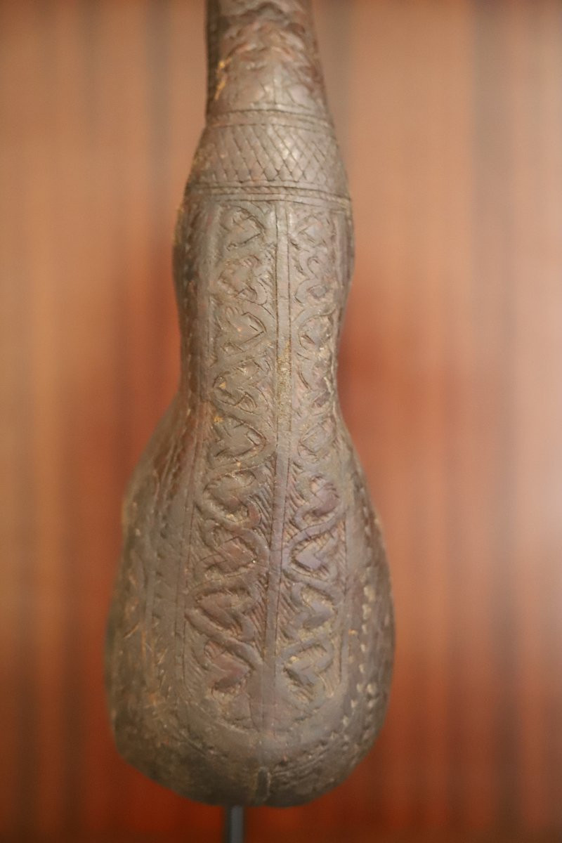 Poire à poudre orientale en scrotum de camélidé - Monde Musulman, 19ème siècle-photo-4