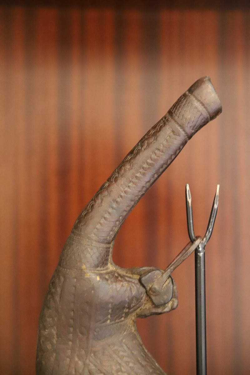 Poire à poudre orientale en scrotum de camélidé - Monde Musulman, 19ème siècle-photo-5