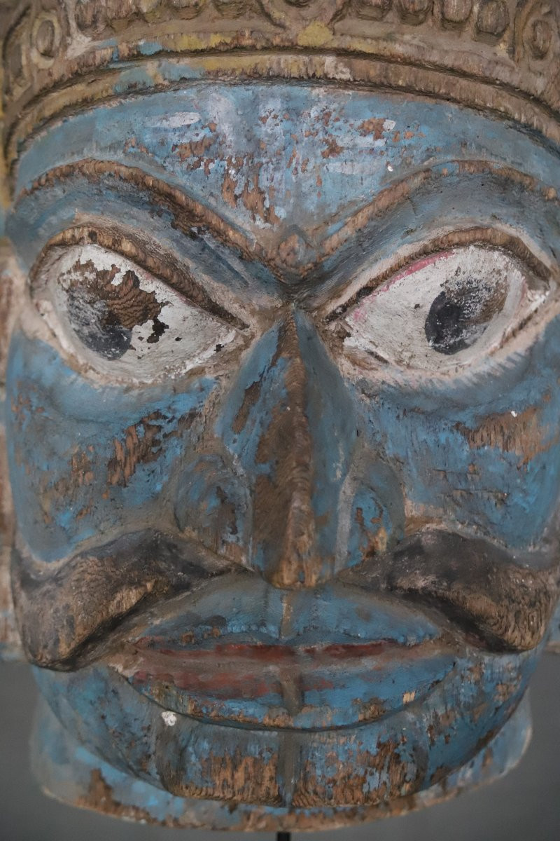 Masque de théâtre Hindouiste représentant Ravana - Inde, Ceylan ou Népal-photo-3
