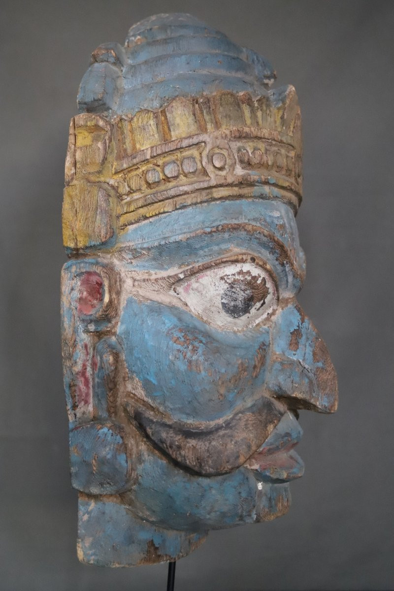 Masque de théâtre Hindouiste représentant Ravana - Inde, Ceylan ou Népal-photo-1