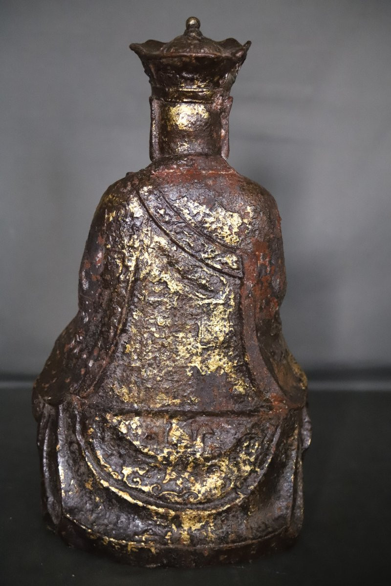 Bouddha ou dignitaire en fonte de fer dans le style Ming - Chine, 20ème siècle-photo-2