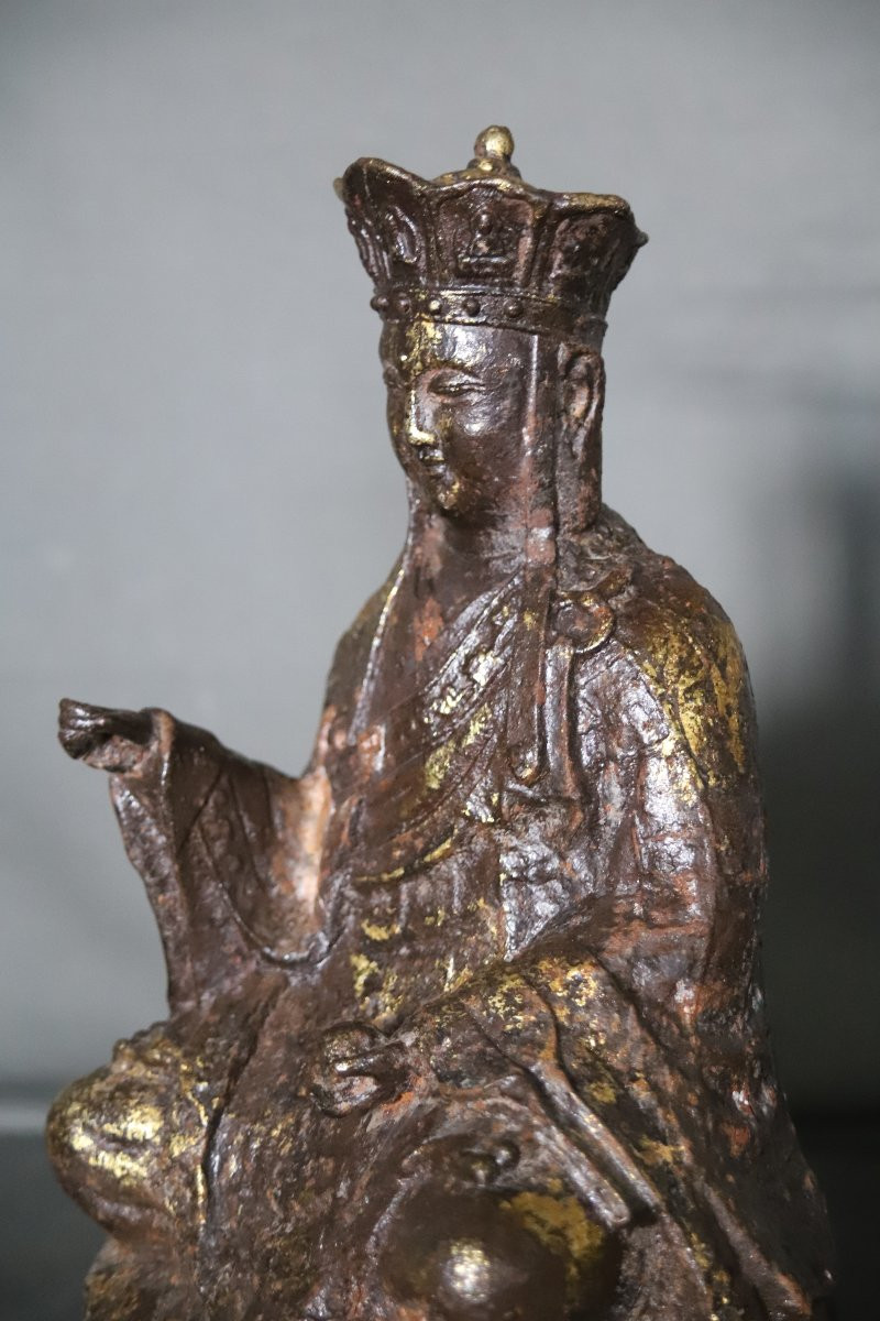 Bouddha ou dignitaire en fonte de fer dans le style Ming - Chine, 20ème siècle-photo-7