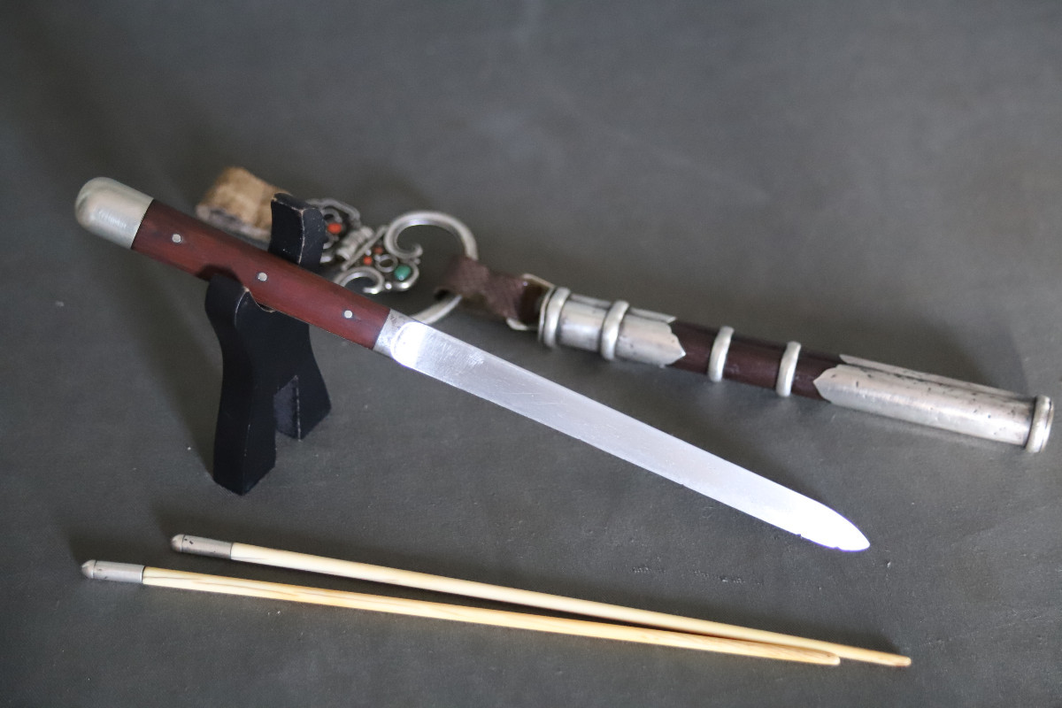  Travel Set Including Knife And Chopsticks - China Or Mongolia, Late 19th Early 20th-photo-2