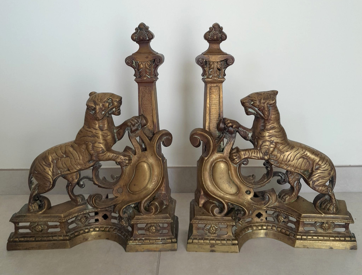 Paire de chenets en bronze -  France, 19ème siècle