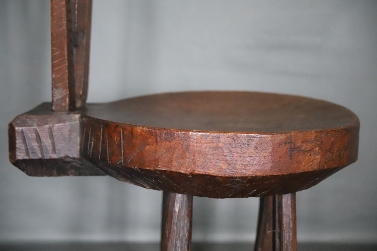 Art populaire Basque - Chaise à traire, début 20ème siècle ou antérieur-photo-3