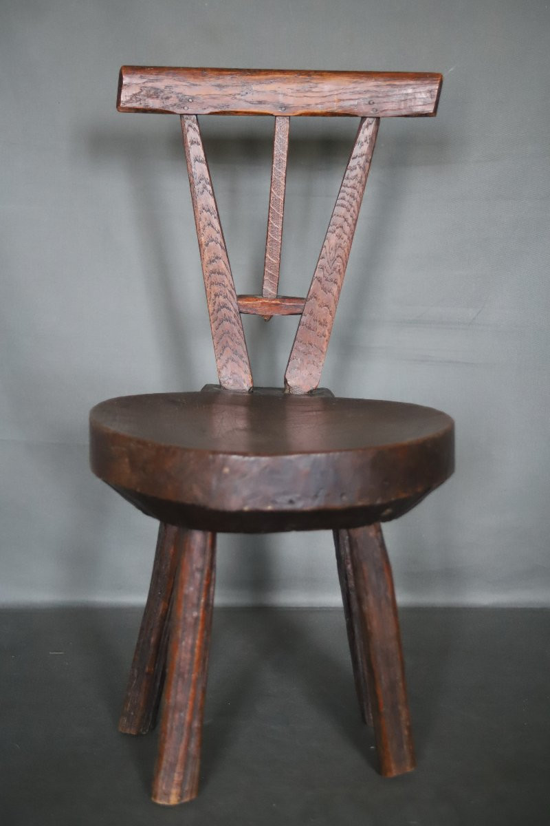 Art populaire Basque - Chaise à traire, début 20ème siècle ou antérieur-photo-4