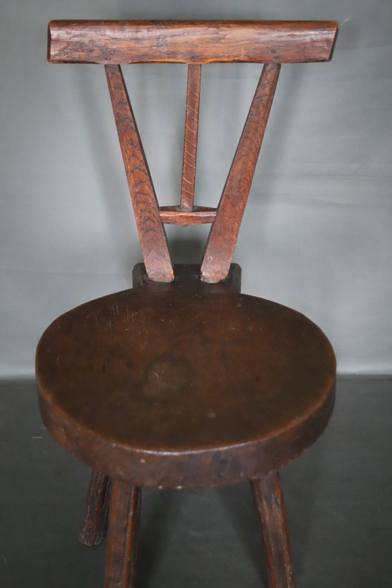 Art populaire Basque - Chaise à traire, début 20ème siècle ou antérieur-photo-2