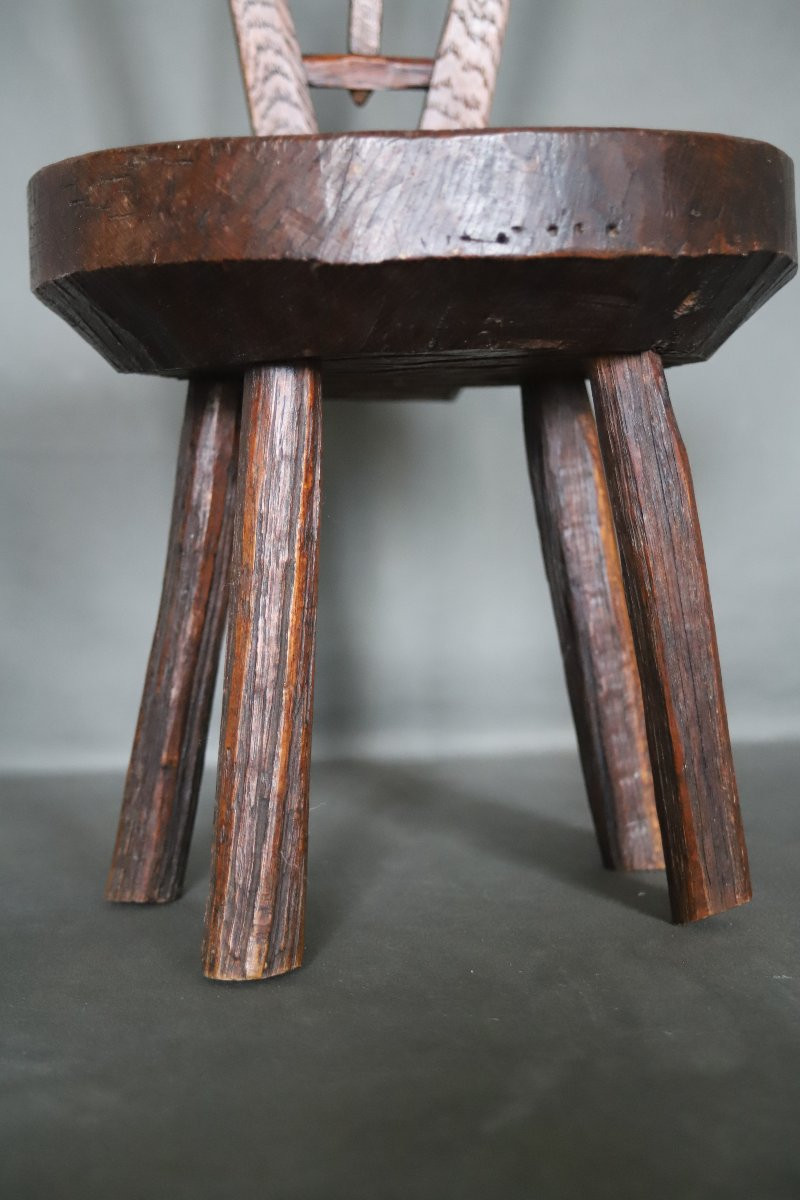 Art populaire Basque - Chaise à traire, début 20ème siècle ou antérieur-photo-3