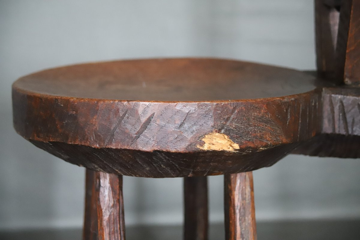Art populaire Basque - Chaise à traire, début 20ème siècle ou antérieur-photo-5