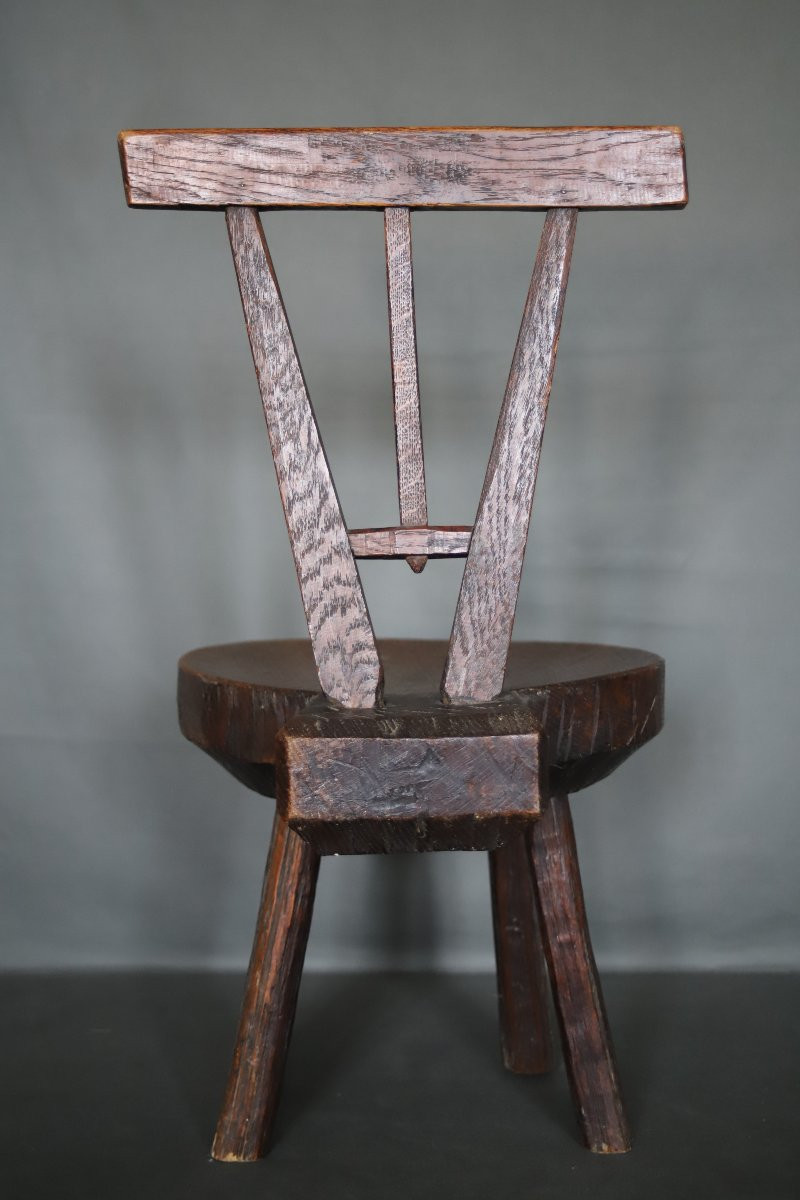 Art populaire Basque - Chaise à traire, début 20ème siècle ou antérieur-photo-6