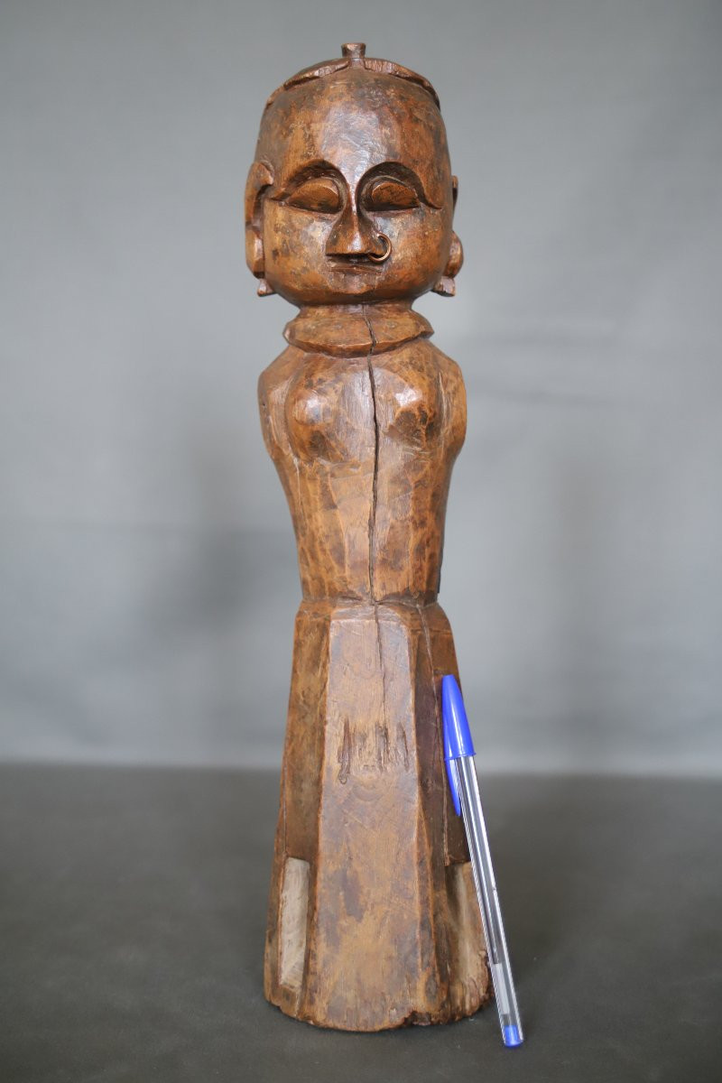 Statuette en bois, représentation de la déesse Gauri - Inde, Rajasthan, 19ème siècle-photo-3