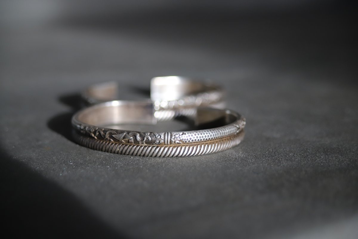Two Antique Chinese Silver Bracelets - China, Probably 1st Half Of The 20th Century-photo-3