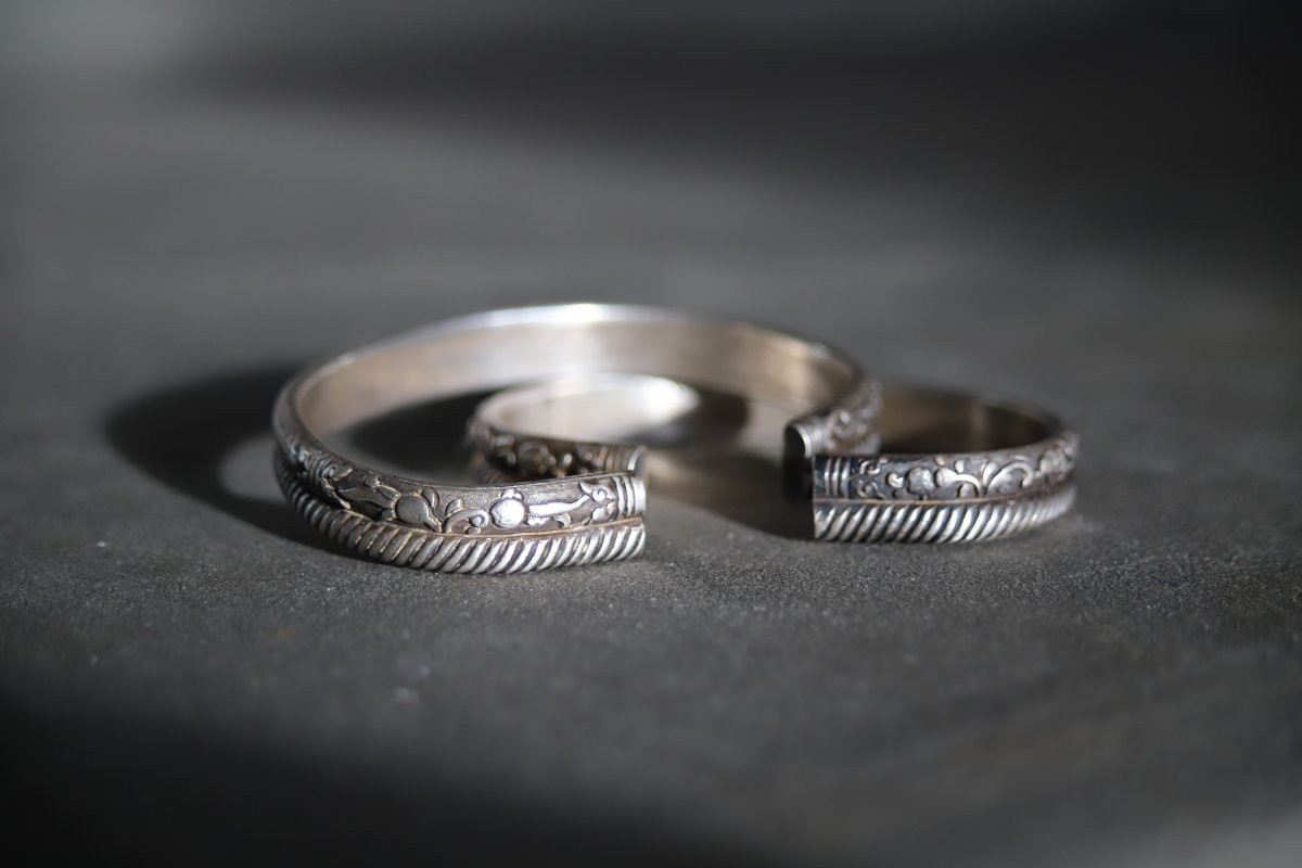 Two Antique Chinese Silver Bracelets - China, Probably 1st Half Of The 20th Century-photo-4