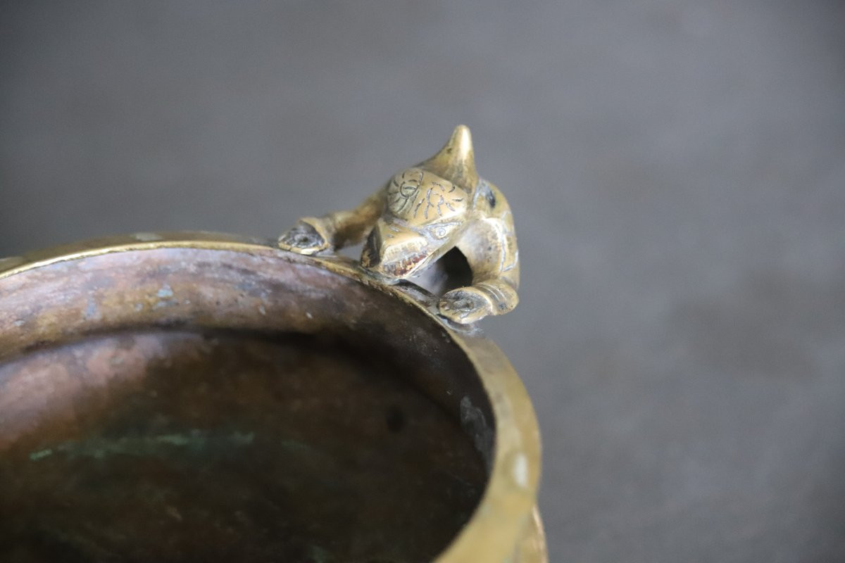 Brûle Parfum (encens) En Bronze (ou Cuivre) Doré - Chine Du Sud Ou Vietnam, Vers 1900 -photo-3
