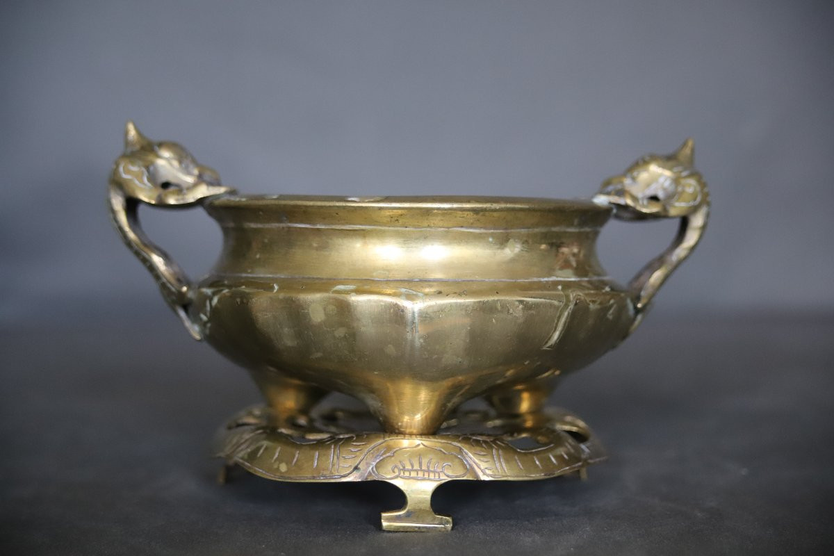 Brûle Parfum (encens) En Bronze (ou Cuivre) Doré - Chine Du Sud Ou Vietnam, Vers 1900 -photo-1