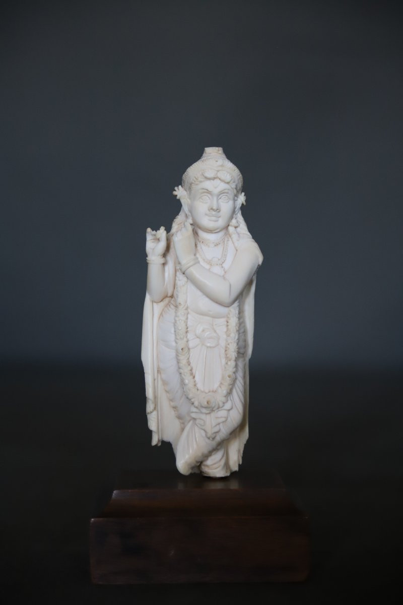 Small Ivory Figurine Of Krishna Venugopala - India, Late 19th Century-photo-2