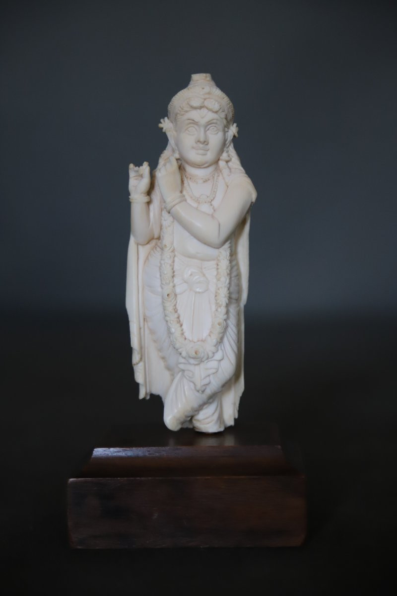 Small Ivory Figurine Of Krishna Venugopala - India, Late 19th Century-photo-3