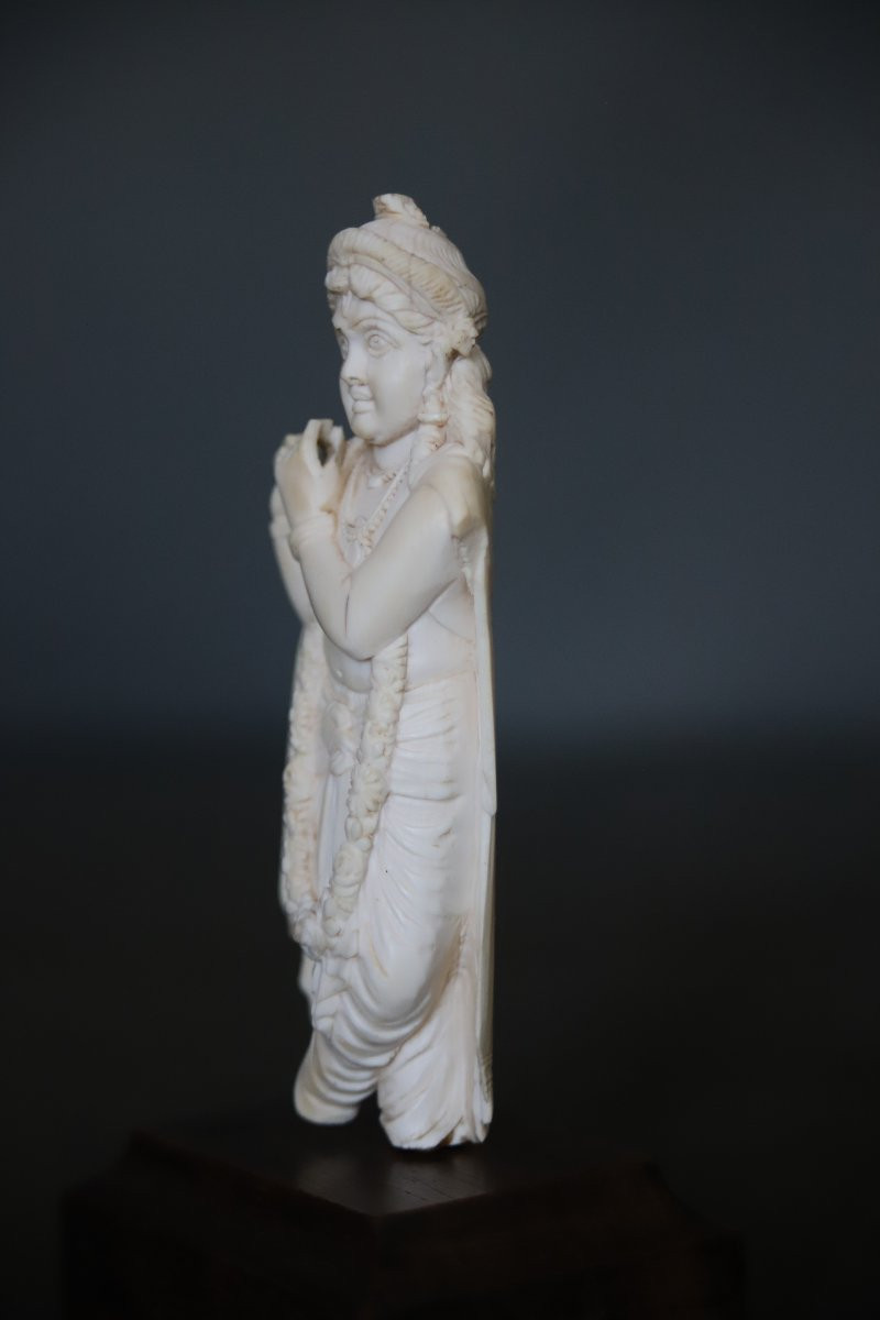 Small Ivory Figurine Of Krishna Venugopala - India, Late 19th Century-photo-3