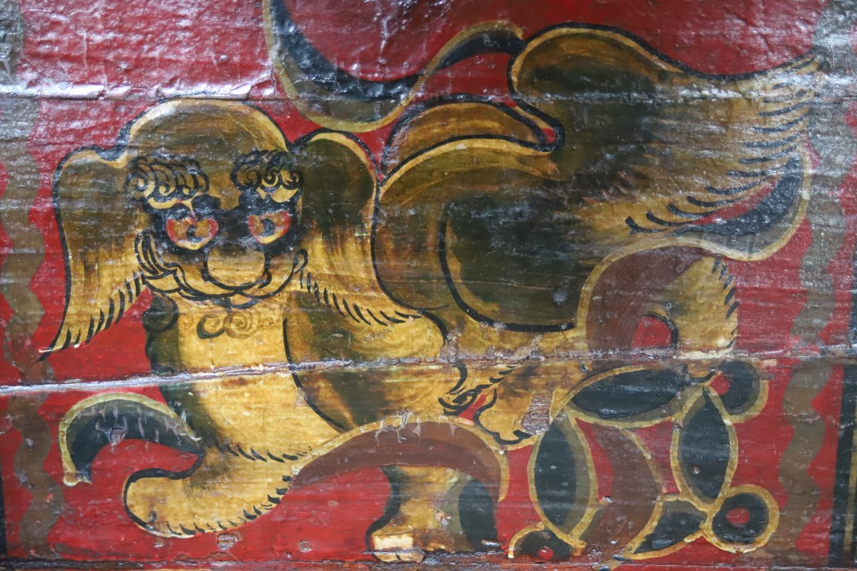 Tibetan Wooden Chest - Tibet, Early 20th Century Or Earlier-photo-2