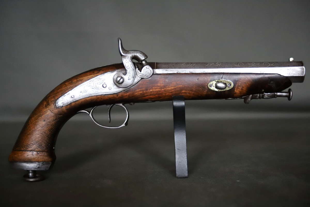 Percussion Saddle Pistol - Spain, Eibar, Dated 1850