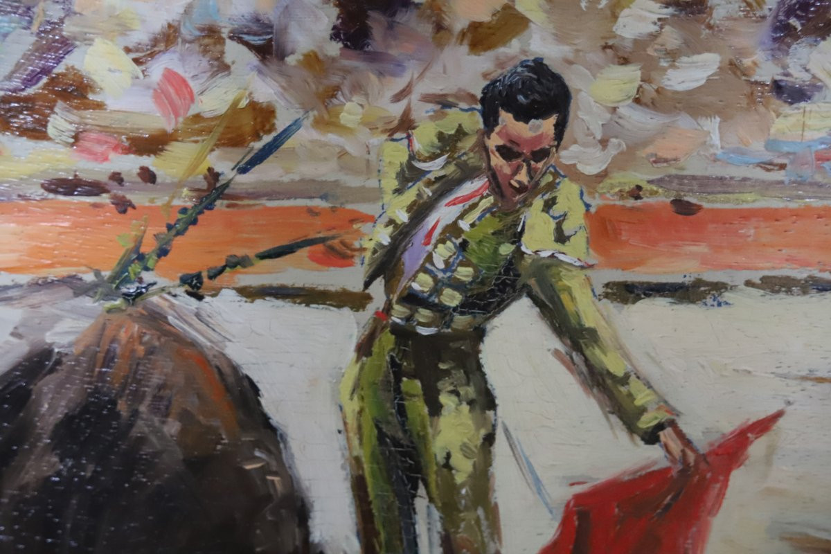 Painting Of A Bullfighting Scene - Rafael Simarro (born In 1928)-photo-2