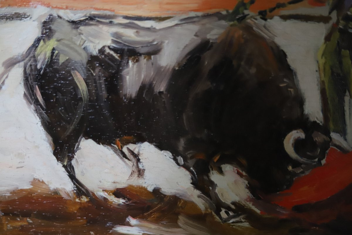 Painting Of A Bullfighting Scene - Rafael Simarro (born In 1928)-photo-3