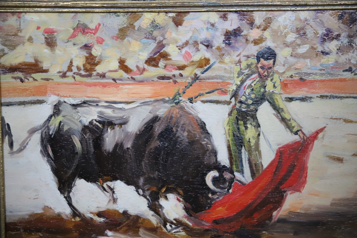 Painting Of A Bullfighting Scene - Rafael Simarro (born In 1928)-photo-1