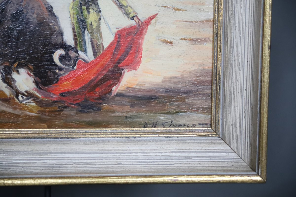 Painting Of A Bullfighting Scene - Rafael Simarro (born In 1928)-photo-5