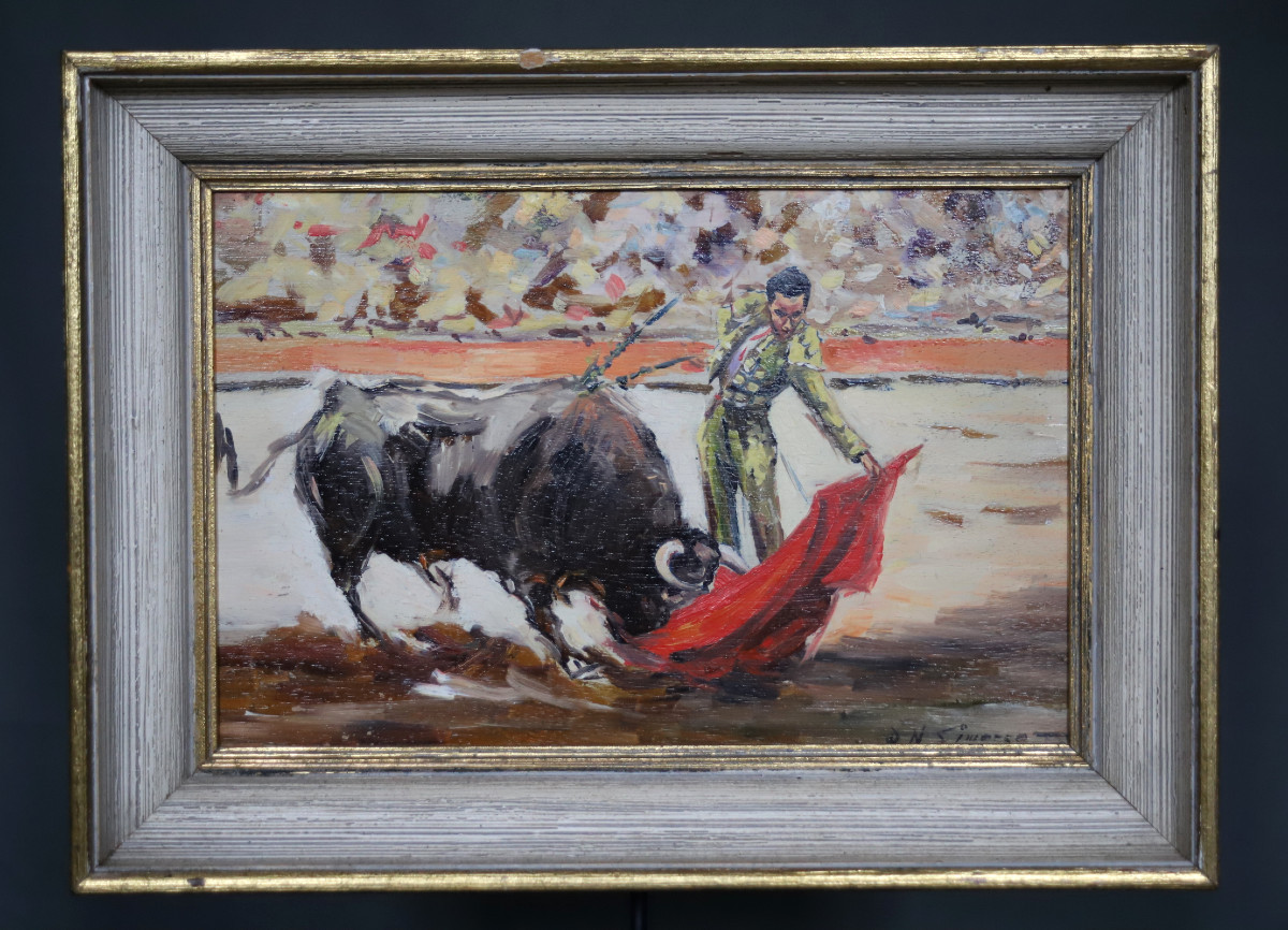 Painting Of A Bullfighting Scene - Rafael Simarro (born In 1928)