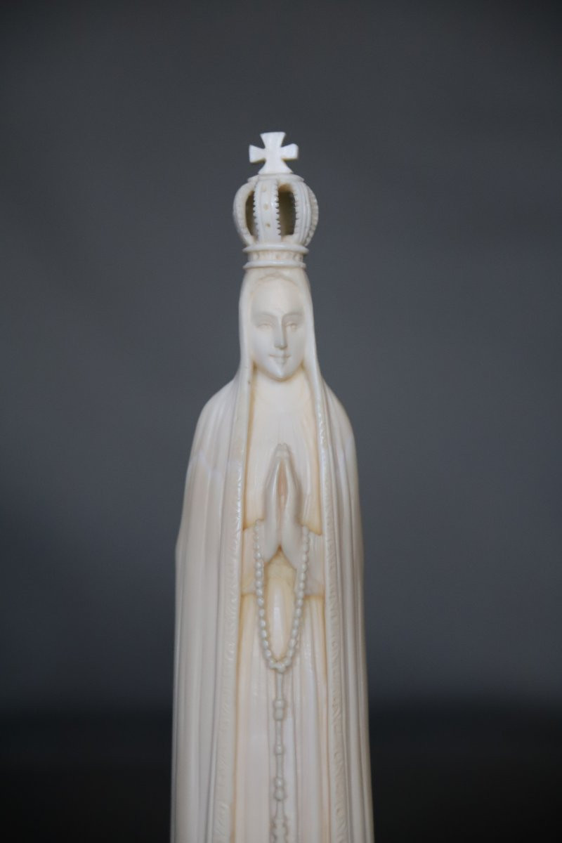 Statuette de la Vierge Marie en ivoire - Travail Européen du 19ème siècle-photo-3