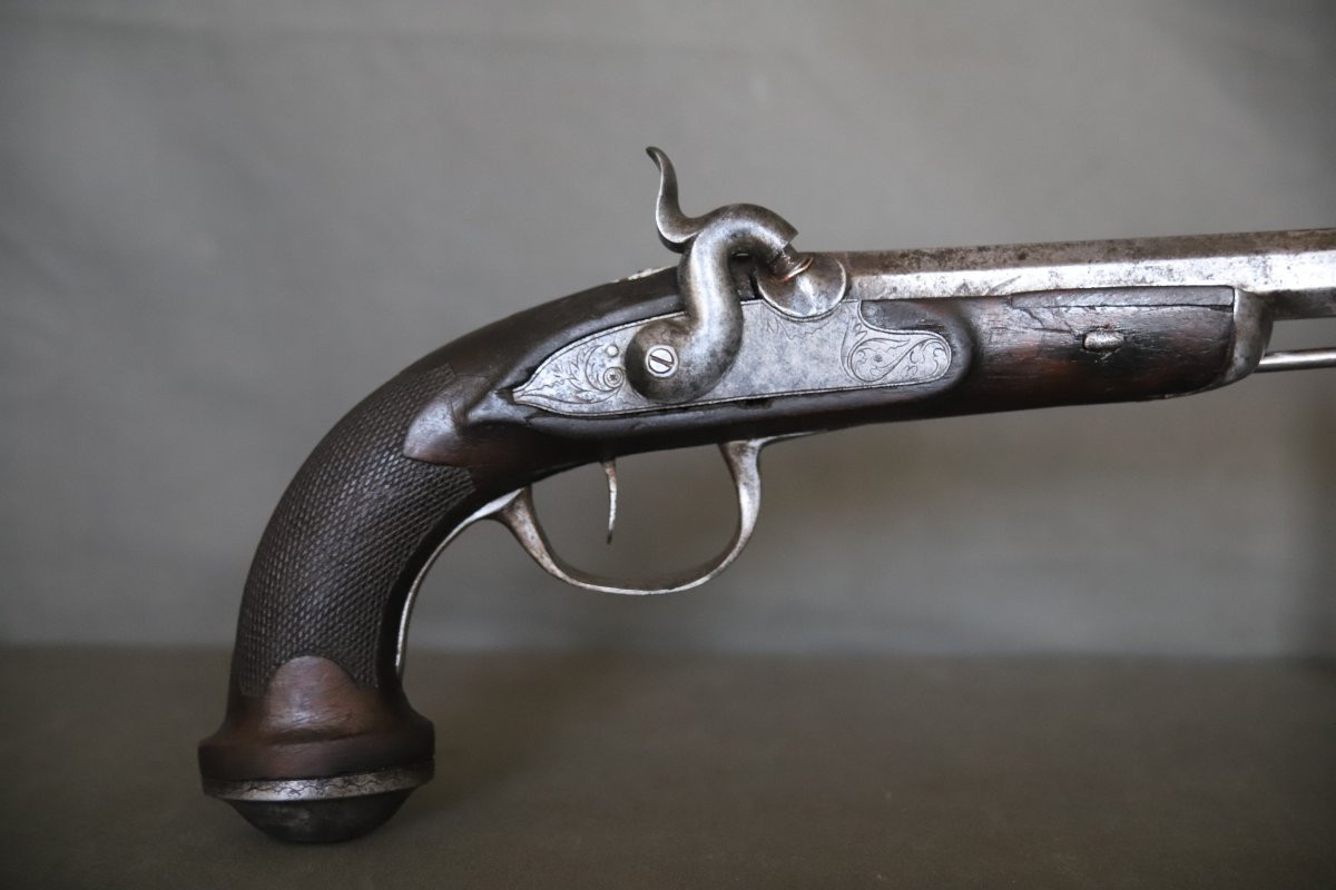 Percussion Pistol With A Long Barrel - Mid-19th Century-photo-2