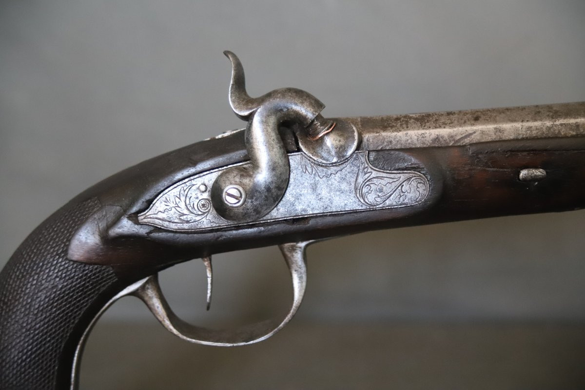 Percussion Pistol With A Long Barrel - Mid-19th Century-photo-3