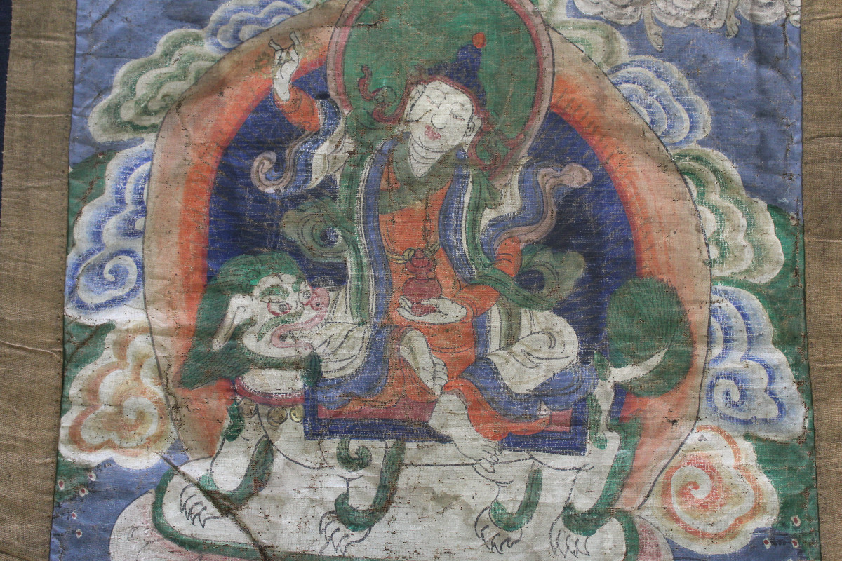 Thangka présentant Thsering Ma "la Mère Vertueuse" - Tibet, Mongolie 19e Siècle-photo-2