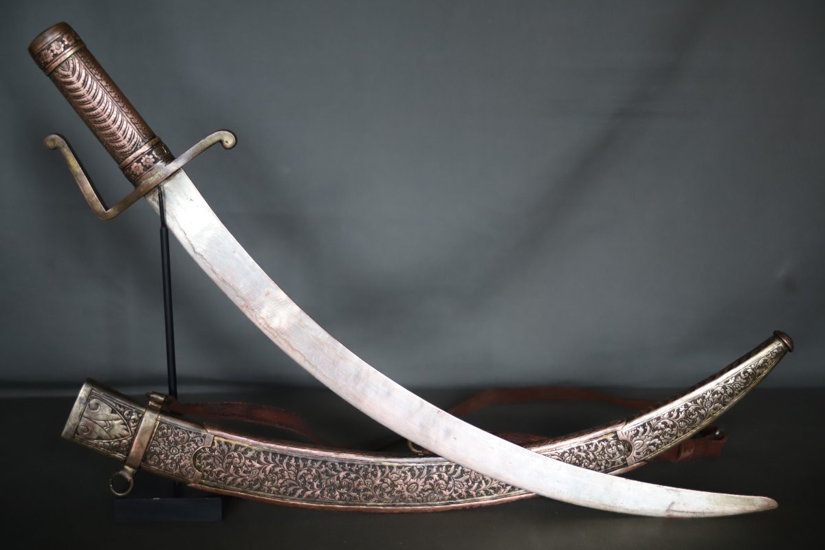 Sabre dans le goût oriental tout en cuivre argenté - 19ème siècle-photo-3