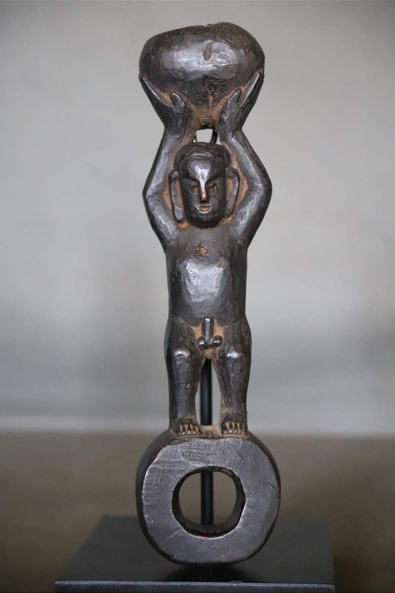 A Carved Wooden Churn Guide - Himalayan Regions, Probably Nepal