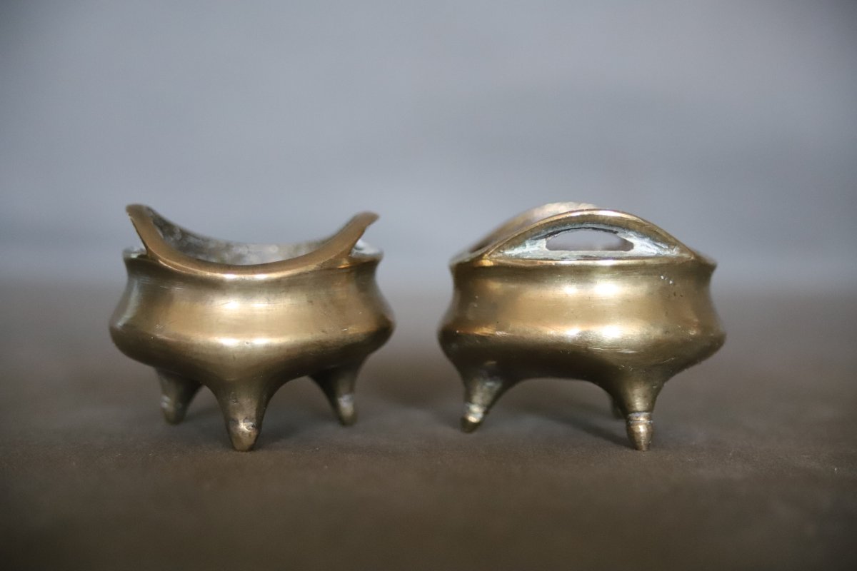 Two Miniature Chinese Bronze Incense Burners - China, Circa 1900 -photo-2