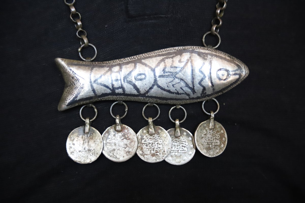 Un rare collier Lévantin en argent Niellé - Palestine ou Jordanie, fin 19ème début 20ème siècle-photo-4