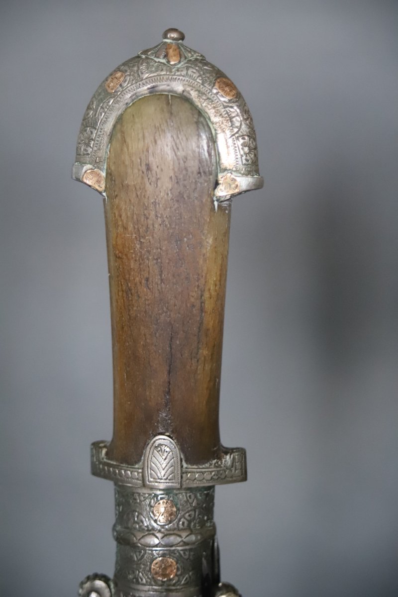  Moroccan Dagger Known As A "koumya," Silver, Gold, And Light-colored Horn - Morocco, Late 19th To Early 20th Century-photo-2