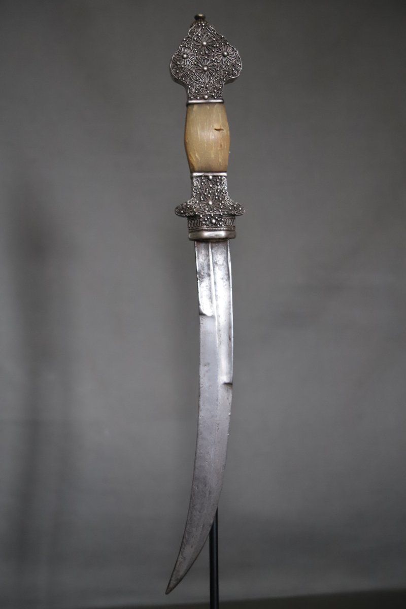 Moroccan Dagger Known As A "koumya," Silver And Light-colored Horn - Morocco, Late 19th To Early 20th Century-photo-4