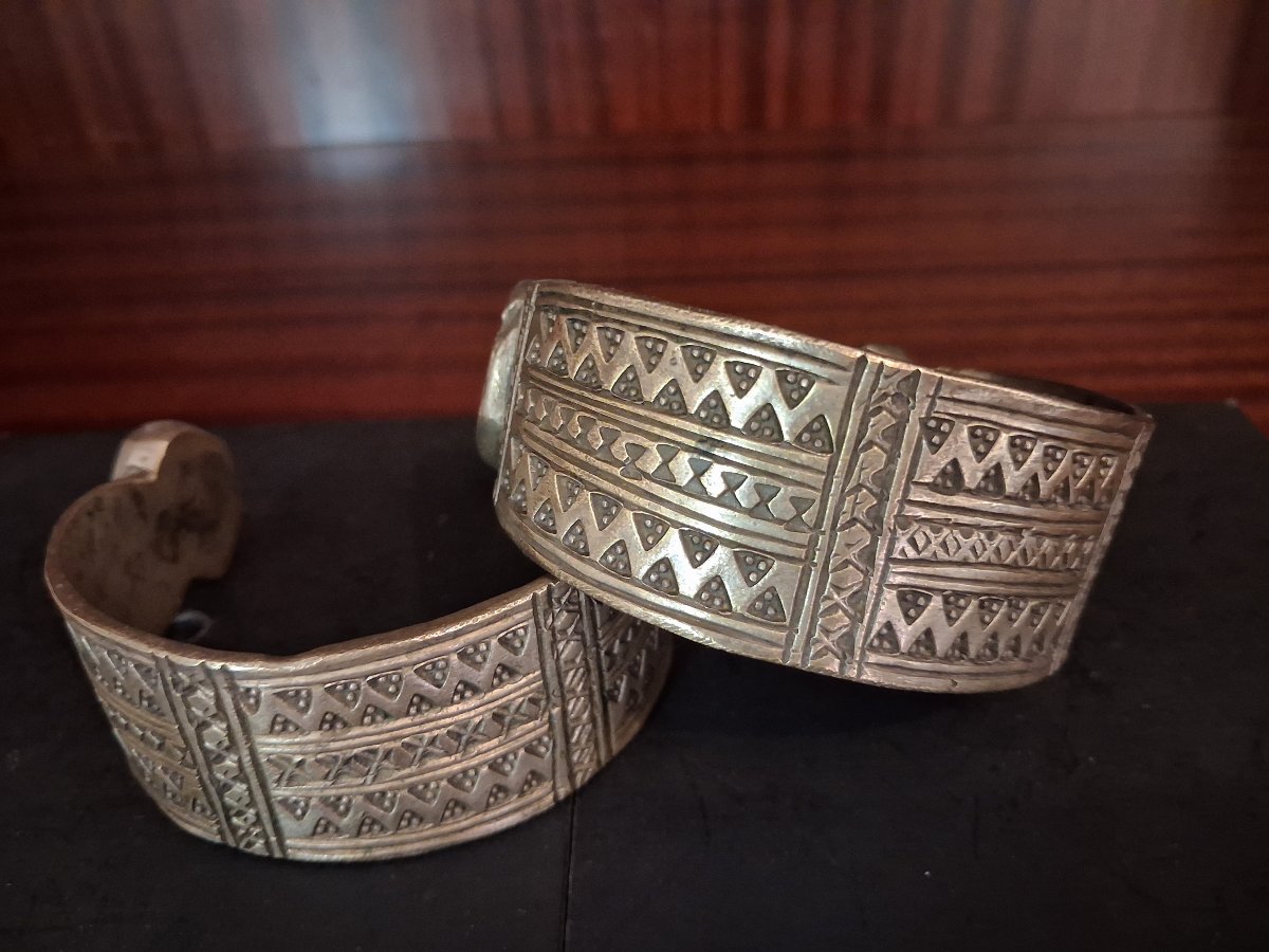 Paire de bracelet de cheville dit Khalkhal ou khelkhel - Maghreb, 19ème siècle-photo-2