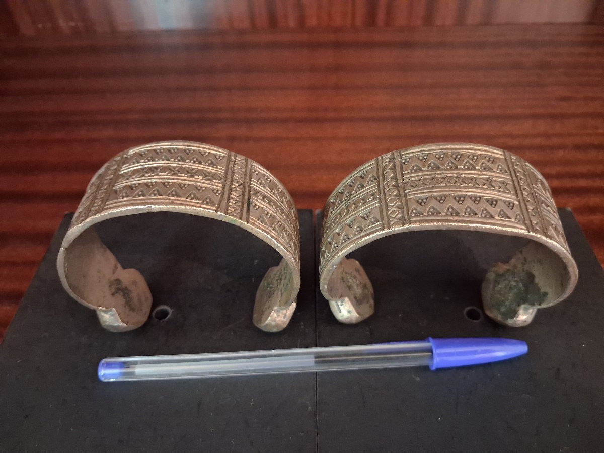 Paire de bracelet de cheville dit Khalkhal ou khelkhel - Maghreb, 19ème siècle-photo-3