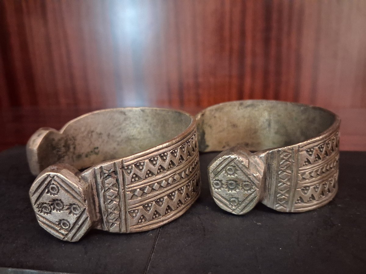 Paire de bracelet de cheville dit Khalkhal ou khelkhel - Maghreb, 19ème siècle-photo-2