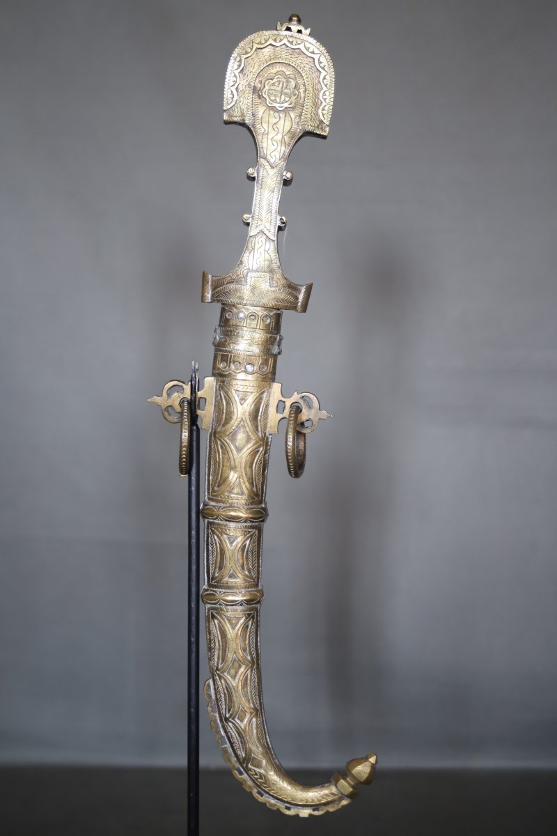 Moroccan Koumya Dagger Made Of Nielloed And Enameled Silver—southern Morocco, 19th Century-photo-2