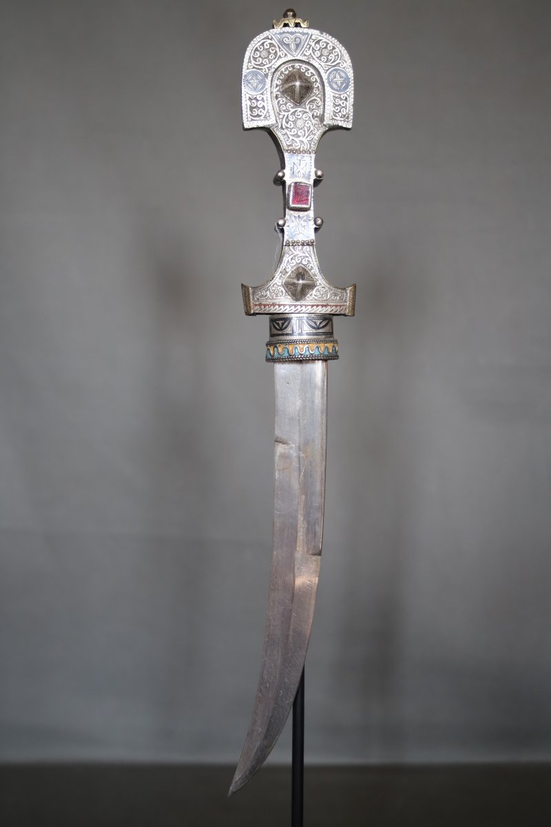 Moroccan Koumya Dagger Made Of Nielloed And Enameled Silver—southern Morocco, 19th Century-photo-3