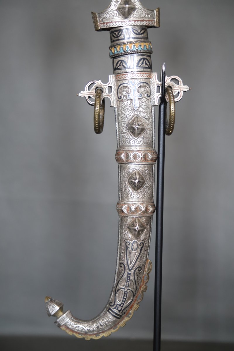 Moroccan Koumya Dagger Made Of Nielloed And Enameled Silver—southern Morocco, 19th Century-photo-3