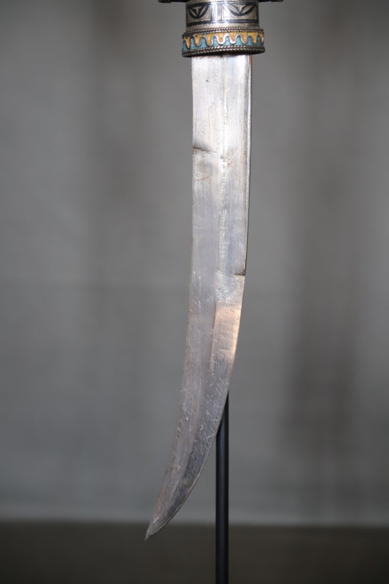 Moroccan Koumya Dagger Made Of Nielloed And Enameled Silver—southern Morocco, 19th Century-photo-5