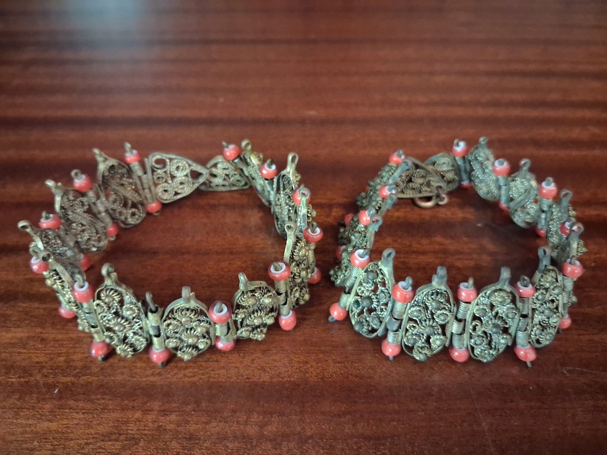Paire de bracelets Grecs en argent doré - Grèce, 19ème siècle-photo-2