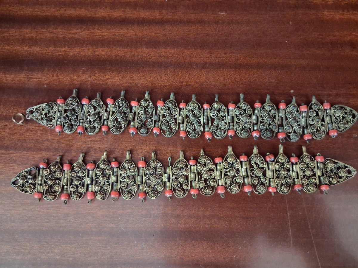 Paire de bracelets Grecs en argent doré - Grèce, 19ème siècle-photo-2
