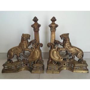 Paire de chenets en bronze -  France, 19ème siècle