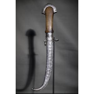 Moroccan Dagger (koumya), Silver And Blonde Horn Handle - Morocco, Agadir, Circa 1930
